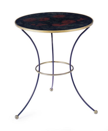 AN ENAMELED AND GILT-METAL SIDE TABLE,
