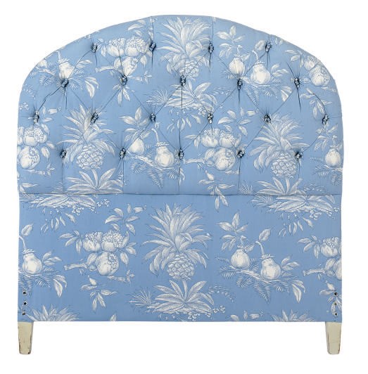 A PAIR OF BLUE AND WHITE BUTTON-TUFTED TWIN HEADBOARDS,