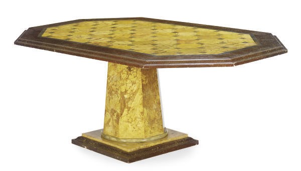 A FAUX-MARBLE PAINTED OCTAGONAL DINING TABLE,