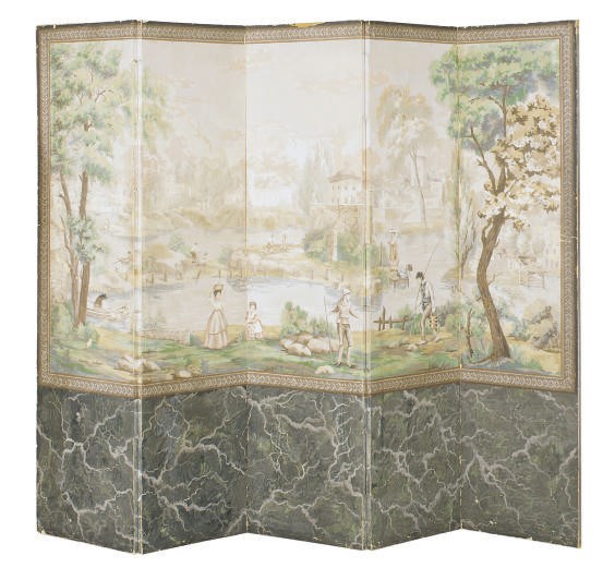A FIVE-PANEL WALLPAPER SCREEN