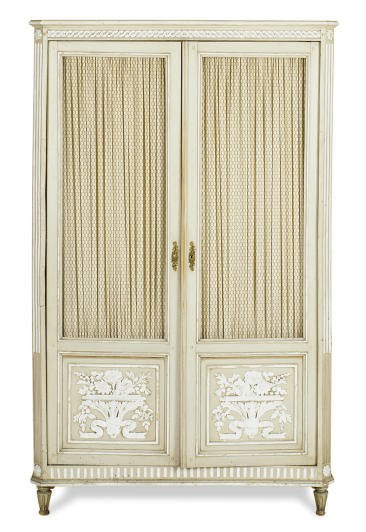 A FRENCH PROVINCIAL PAINTED DIMINUTIVE ARMOIRE,