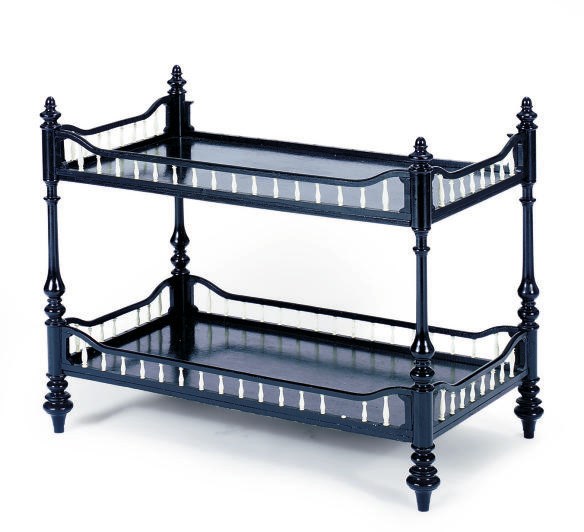A MID-VICTORIAN EBONIZED AND IVORY TWO-TIER ETAGERE**,