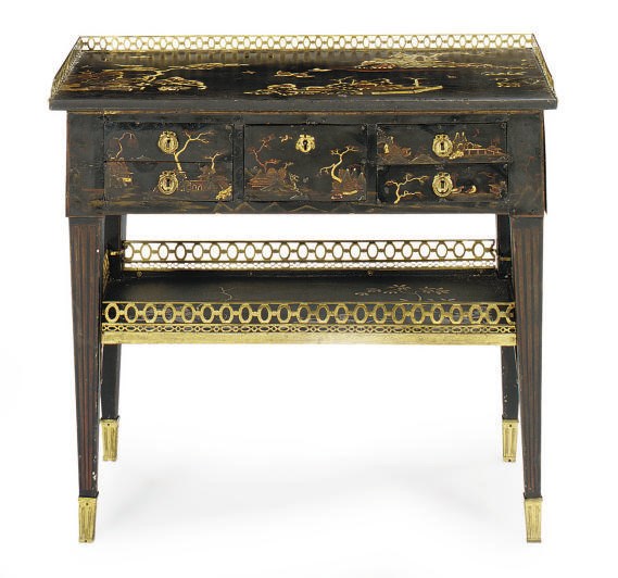 A FRENCH GILT-METAL AND TOLE PEINTE-MOUNTED SIDE TABLE,