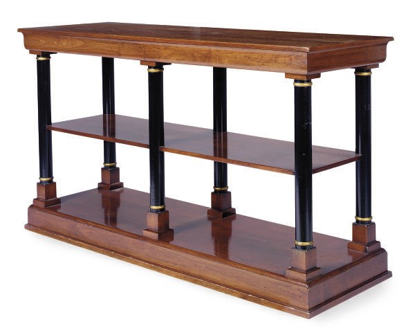 A MAHOGANY AND PART-EBONIZED SIDE TABLE,