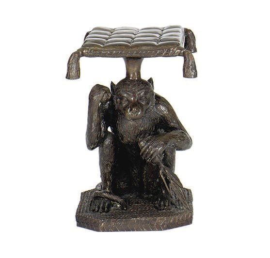 A PATINATED BRONZE FIGURAL SIDE TABLE,