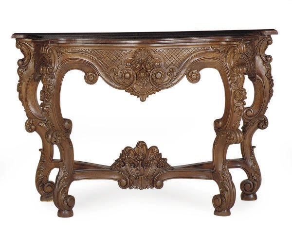 A CARVED AND STAINED OAK CONSOLE TABLE,