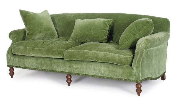 A GREEN VELVET UPHOLSTERED SOFA,