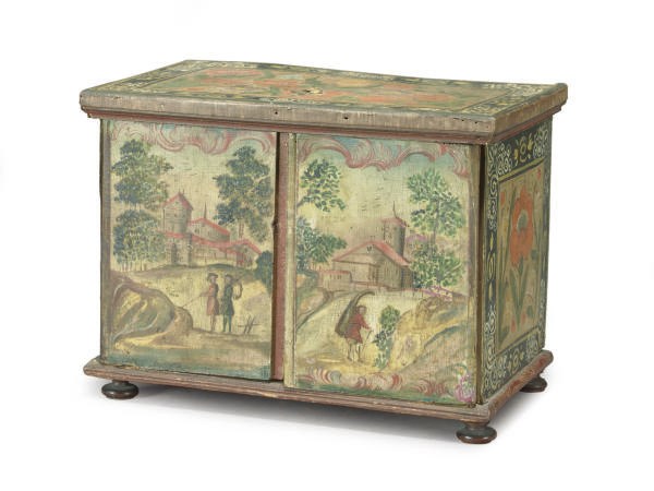 A CONTINENTAL PAINT-DECORATED TABLE-TOP BOX,