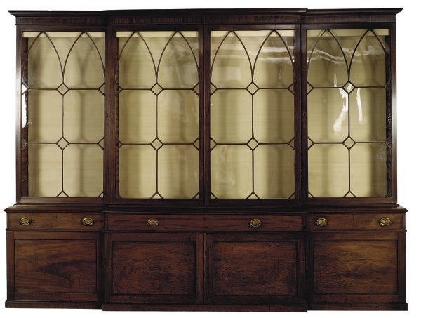A GEORGE III MAHOGANY BREAKFRONT BOOKCASE,