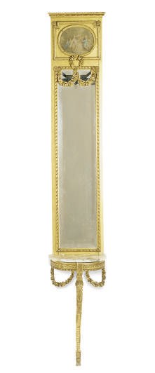 A FRENCH GILTWOOD AND MARBLE PIER MIRROR CONSOLE,