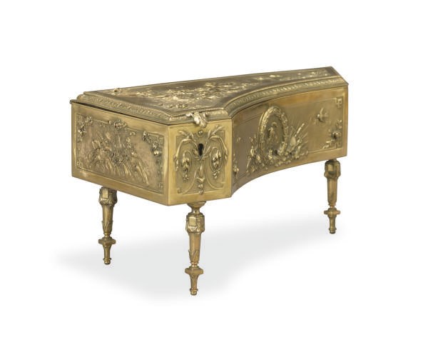 A GILT-METAL PIANO-FORM TABLE CASKET,