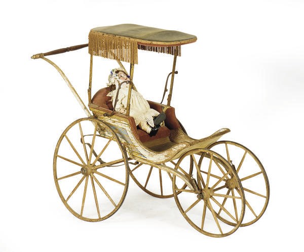 A VICTORIAN PAINTED WOOD CHILD'S PRAM,