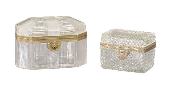 TWO GILT-METAL MOUNTED CUT-GLASS CASKETS,