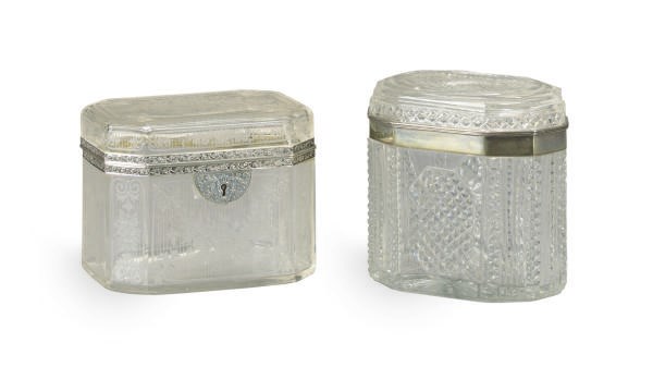 A SILVER-MOUNTED CUT-GLASS CASKET,