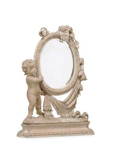 A CARVED BEECH AND OAK FIGURAL DRESSING MIRROR,