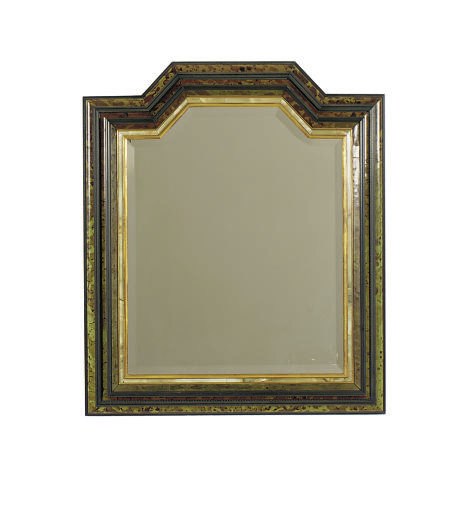 AN EBONIZED, FAUX-GREEN TORTOISESHELL AND PARCEL-GILT MIRROR,