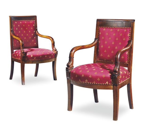 A NEAR PAIR OF CHARLES X MAHOGANY FAUTEUILS,