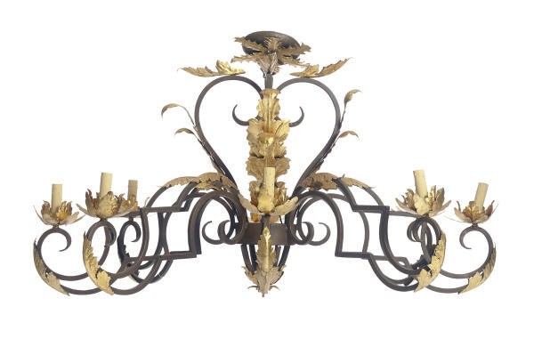 A WROUGHT-IRON AND PARCEL-GILT EIGHT-LIGHT CHANDELIER,