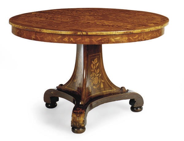 A DUTCH FRUITWOOD AND MARQUETRY CENTER TABLE,