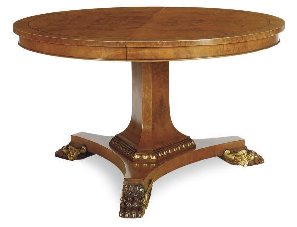 A FRUITWOOD AND PARCEL-GILT EXTENDING DINING TABLE,