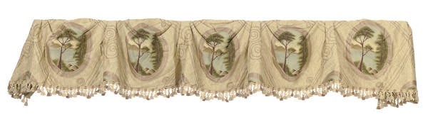 A SET OF FOUR GREEN AND BEIGE PRINTED CURTAINS,
