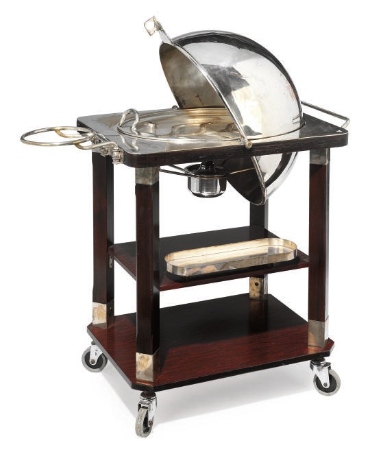 A SILVER-PLATED AND MAHOGANY BEEF TROLLEY
