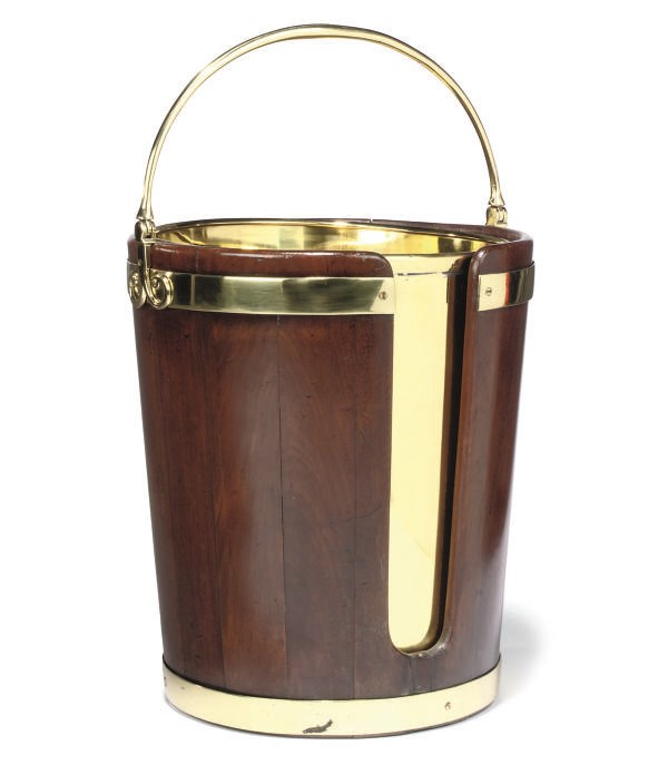 A GEORGE III MAHOGANY AND BRASS-BOUND PLATE BUCKET