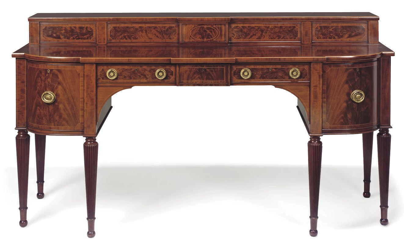 A LARGE EDWARDIAN MAHOGANY BREAKFRONT SIDEBOARD
