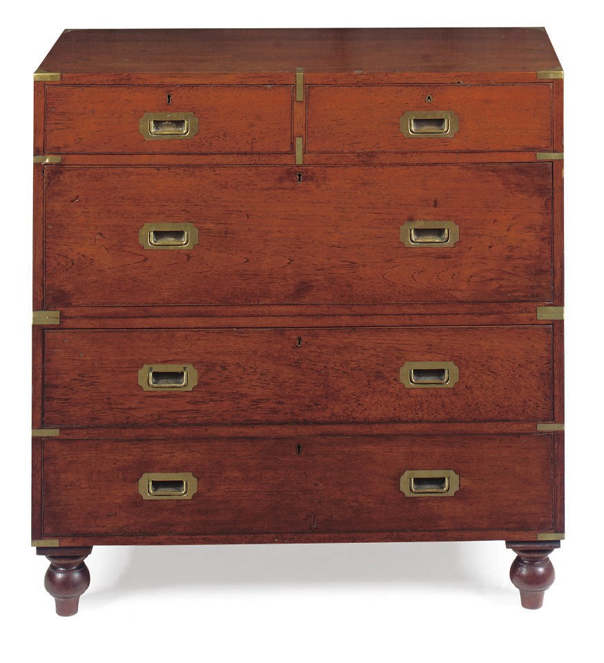 A LATE VICTORIAN TEAK CAMPAIGN CHEST