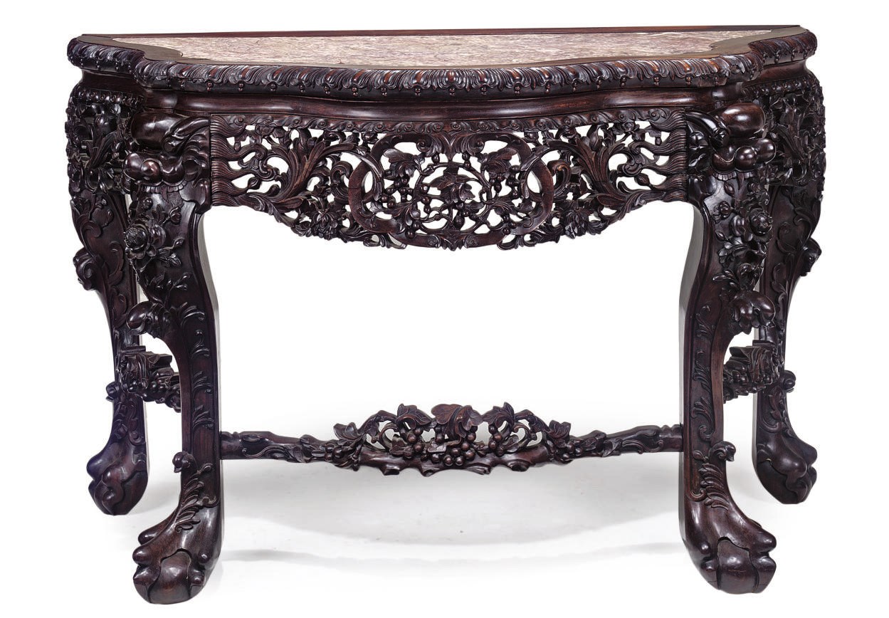 A CHINESE CARVED ROSEWOOD CONSOLE TABLE