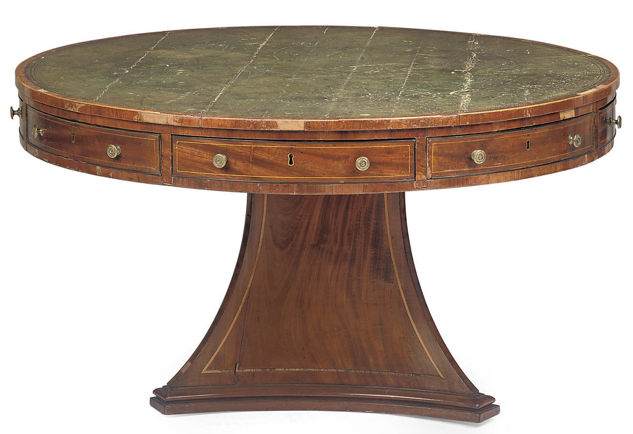A REGENCY MAHOGANY DRUM TABLE