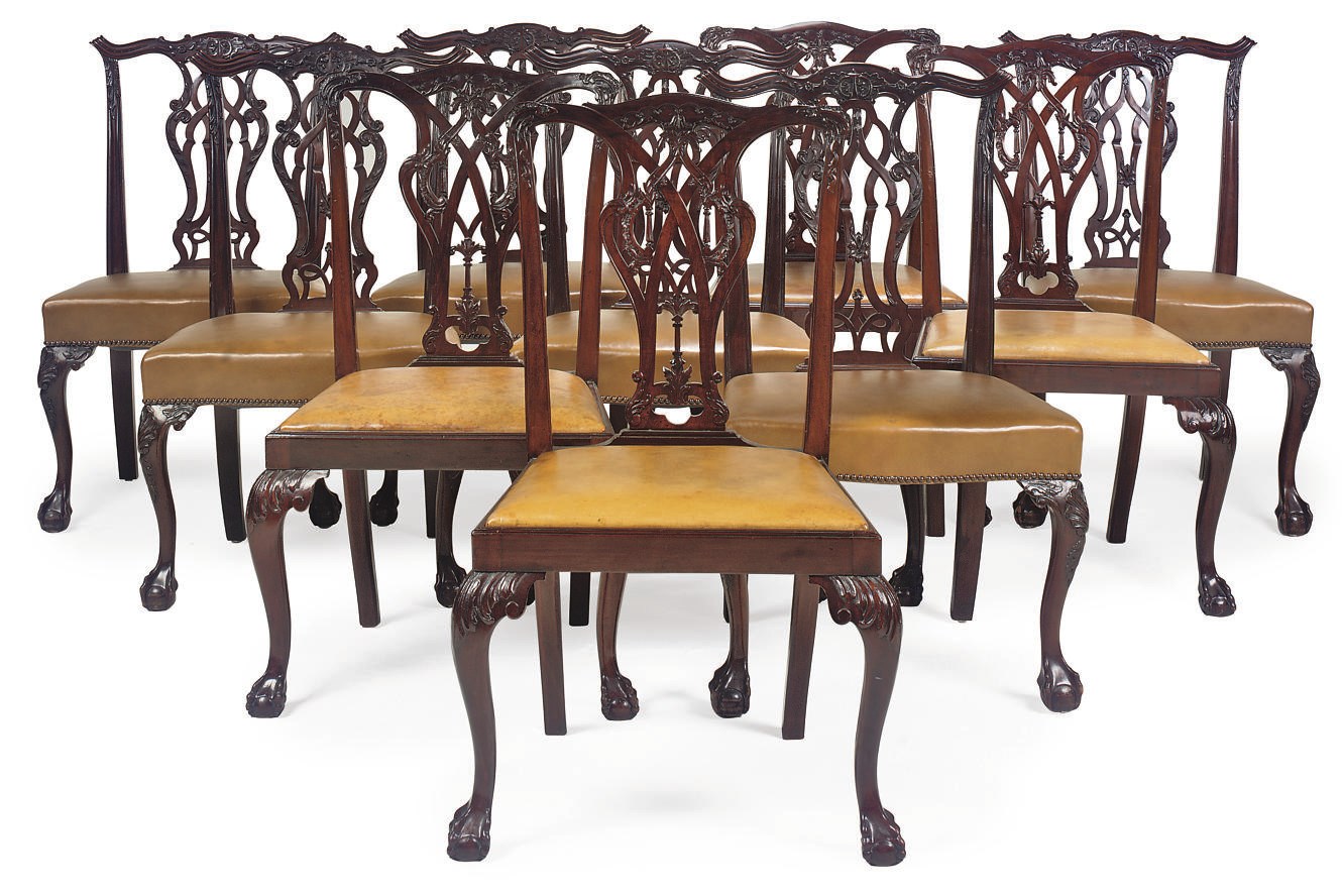 A GROUP OF TEN MAHOGANY DINING-CHAIRS
