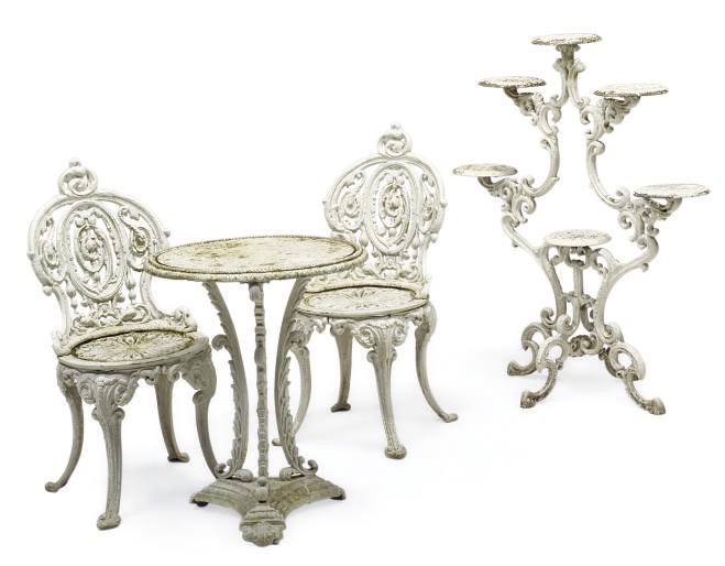 A GROUP OF WHITE-PAINTED SPELTER GARDEN FURNITURE