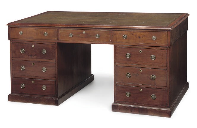A MID VICTORIAN MAHOGANY PARTNER'S PEDESTAL DESK