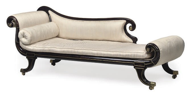 A REGENCY BRASS-MOUNTED STAINED BEECH CHAISE LONGUE