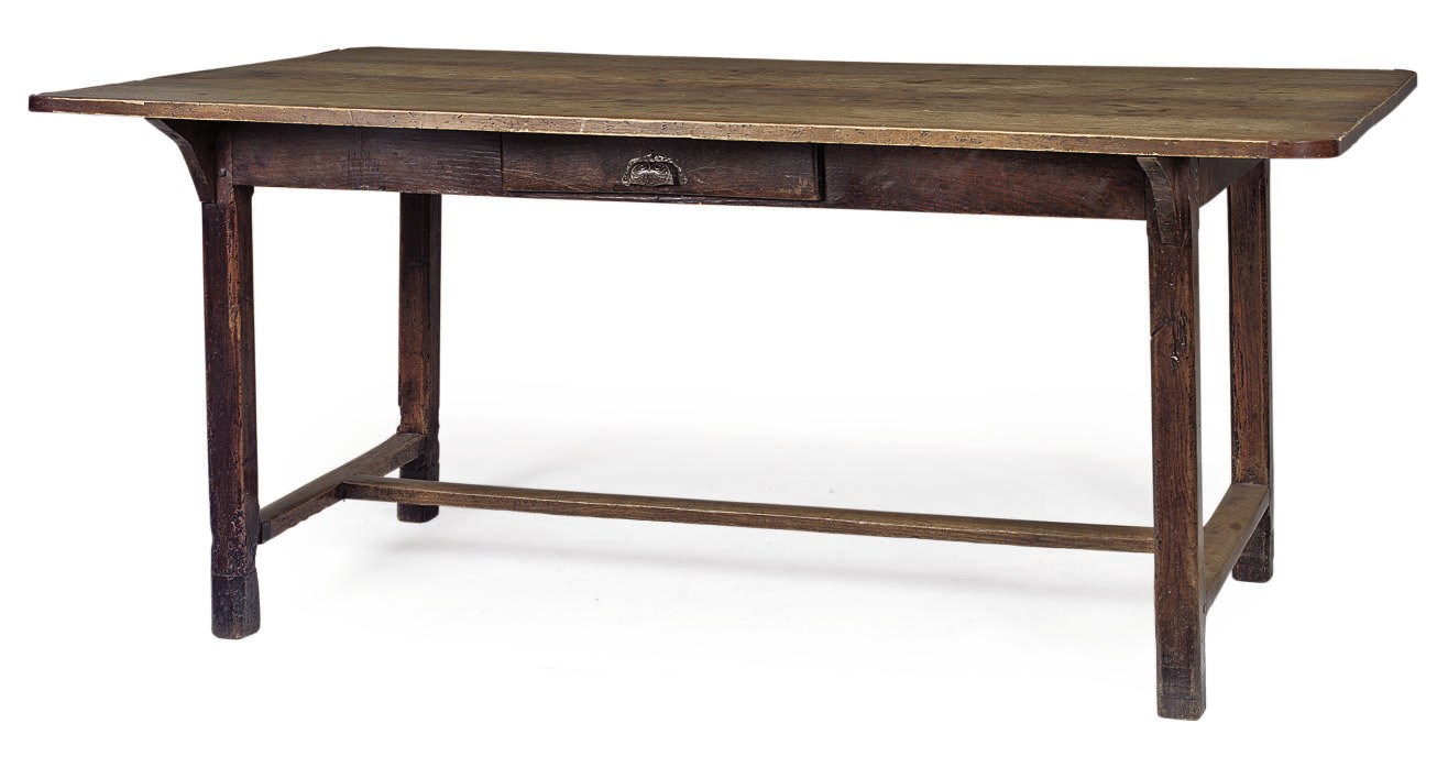 A FRENCH PROVINCIAL OAK AND FRUITWOOD FARMHOUSE TABLE