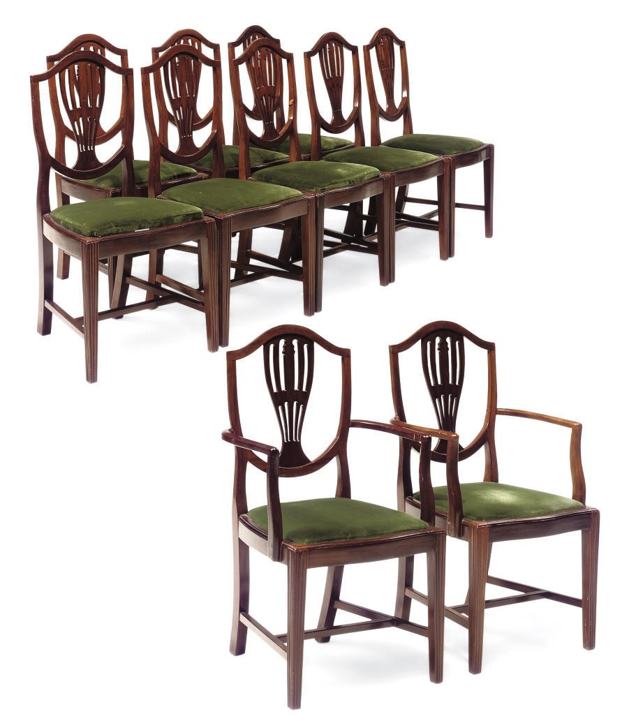 A SET OF TEN MAHOGANY DINING CHAIRS