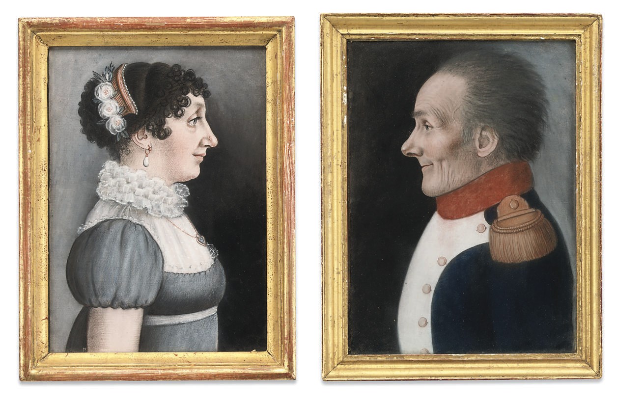 THIRTEEN SIMILAR FRENCH PASTEL PORTRAITS OF LADIES AND GENTLEMAN