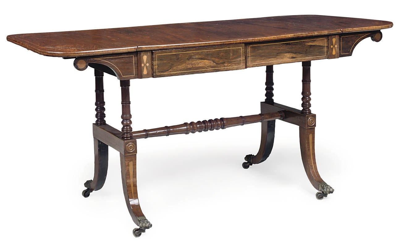 A LATE REGENCY ROSEWOOD INLAID SOFA TABLE