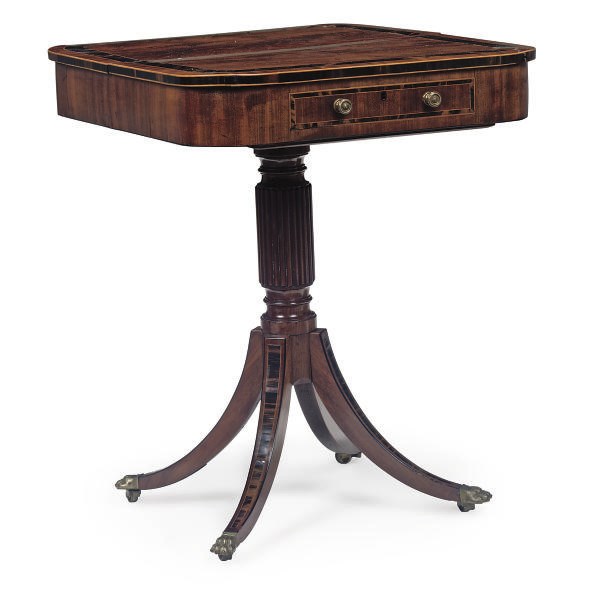 A MAHOGANY AND CALAMANDER BANDED LINE INLAID WRITING TABLE