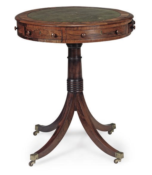 A LATE REGENCY ROSEWOOD DRUM TOP OCCASIONAL TABLE