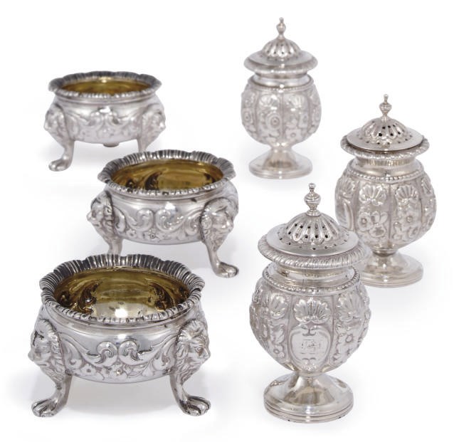 A SET OF THREE GEORGE II SILVER SALTS