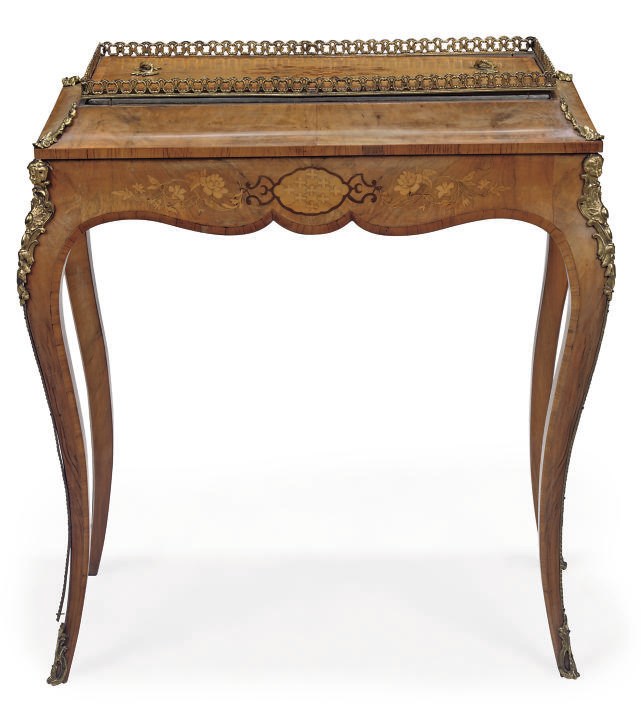 A FRENCH WALNUT FLORAL MARQUETRY AND TULIPWOOD CROSSBANDED JARDINIERE