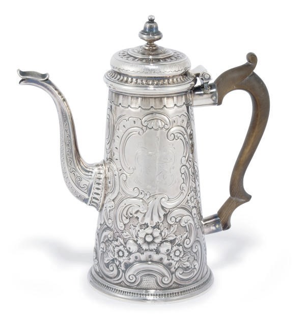 A GEORGE II SILVER COFFEE POT