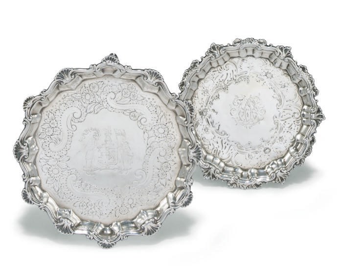 A GEORGE III SHAPED CIRCULAR SILVER SALVER