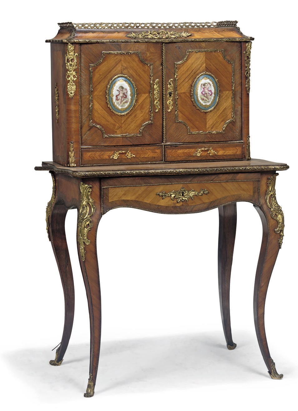 A FRENCH TULIPWOOD, KINGWOOD, ROSEWOOD AND GILT-METAL MOUNTED BONHEUR DU JOUR
