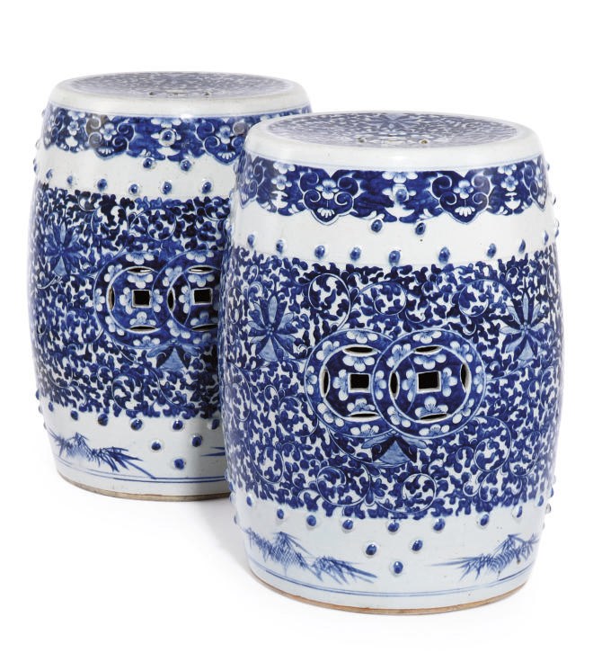 A PAIR OF CHINESE BLUE AND WHITE CERAMIC GARDEN SEATS
