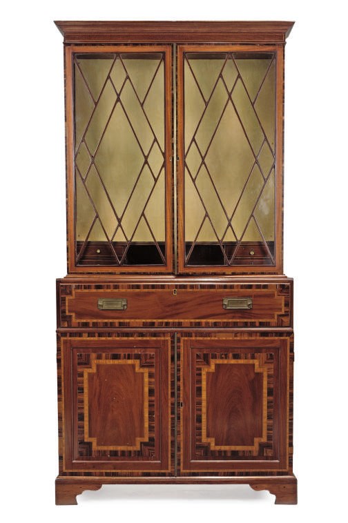 A MAHOGANY LINE INLAID AND CROSSBANDED SECRETAIRE BOOKCASE
