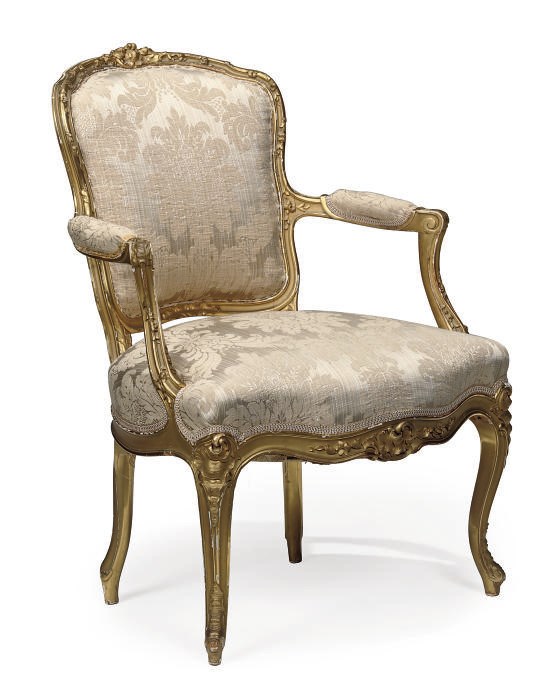A FRENCH CARVED GILT WOOD AND GESSO FAUTEUIL