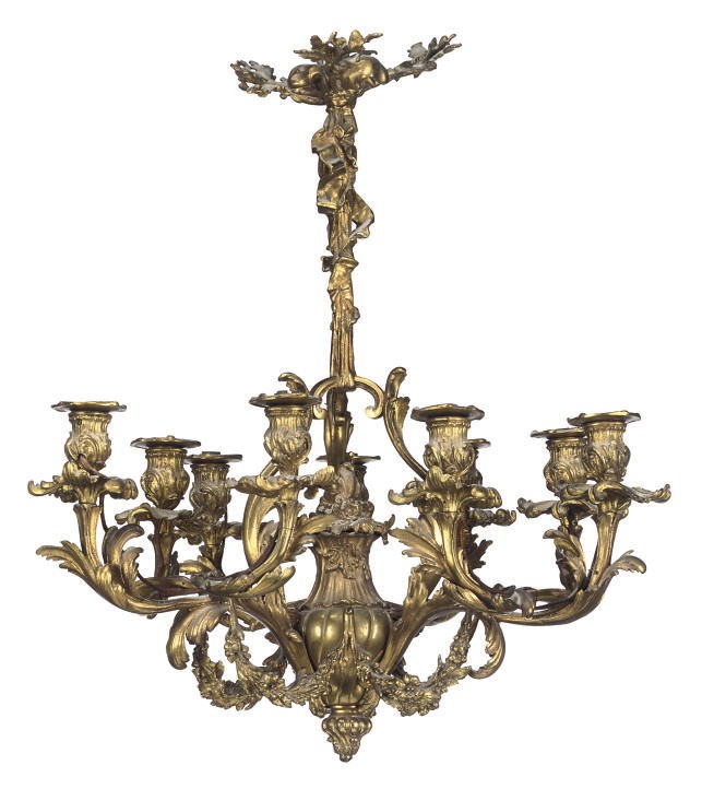 A FRENCH LACQUERED BRONZE NINE-LIGHT CHANDELIER